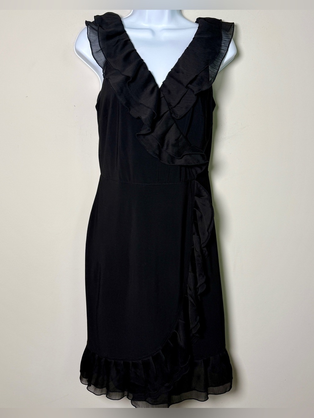 White House Black Market Midi Ruffle Dress Cocktail LBD Quiet Luxury Size 4
